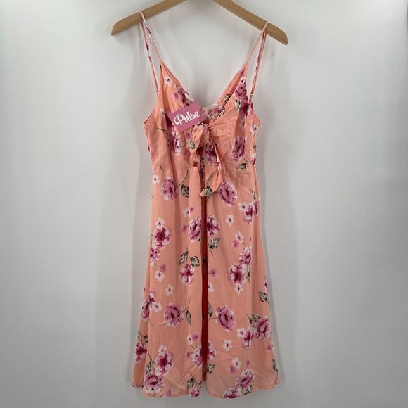 PROMESA Dress Size Medium NWT Floral Peach Button Down Tie Mini Boutique - Picture 16 of 16